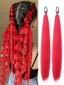 1件/2件装红色万圣节马尾假发，带拳击辫DIY马尾，弹性发圈，合成纤维扭辫马尾接发，万圣节假发 - 紅色 - 查看 10