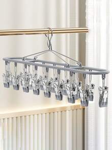 1pc Multifunctional Drying Rack With 20 Clips, Sock Hanger, Laundry Drying Rack For Balcony, Dorm Room - Pink - View 9