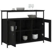 Sideboard Black 100x35x80 Cm Engineered Wood - Black - View 5