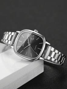 2pcs/Set Fashionable Couple Minimalist Dial Calendar Quartz Wrist Watches, Classic Stylish - Silver - View 8