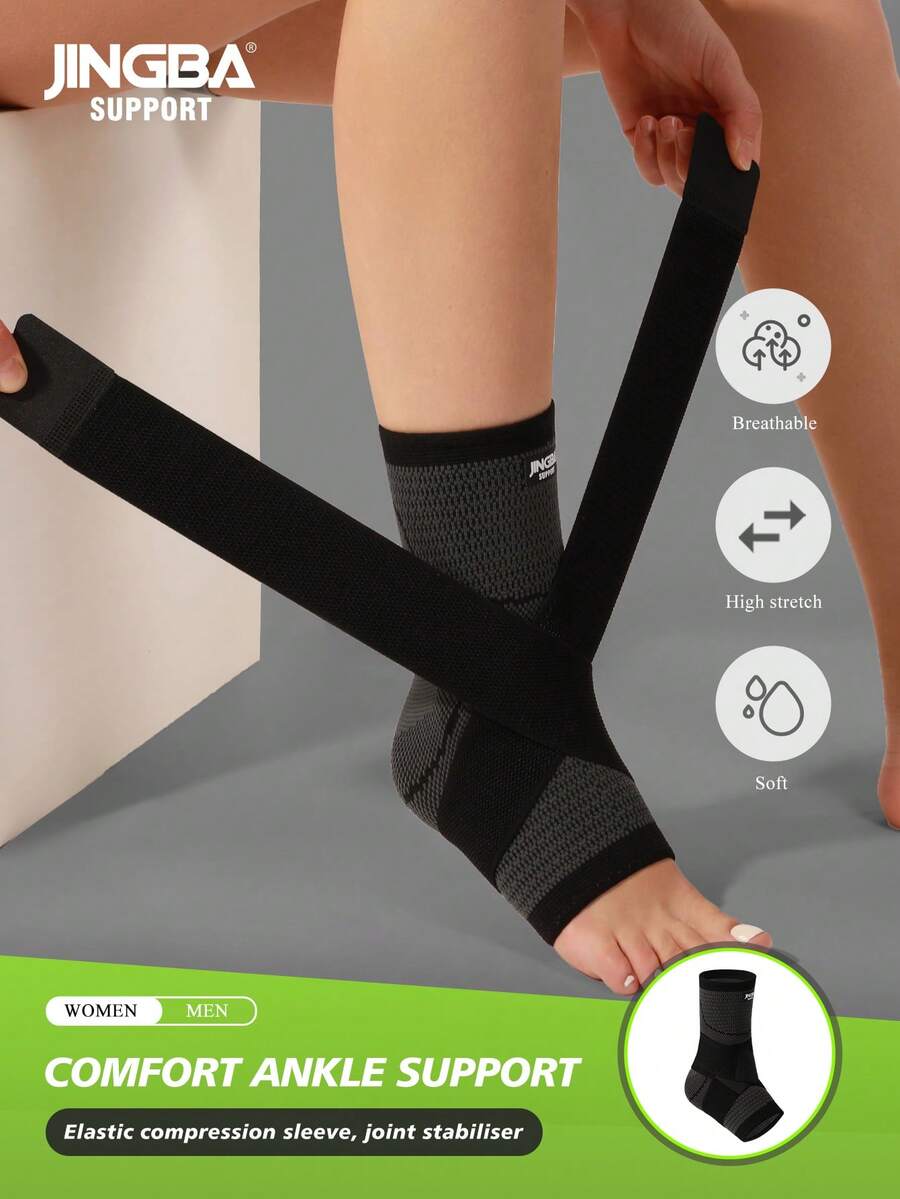 JINGBA SUPPORT 1 buah Penyangga Pergelangan Kaki Elastis dan Bernapas Unisex - Penyangga Pergelangan Kaki Kompresi Olahraga, Cocok untuk Lari, Bola Basket, dan Yoga - Hitam - View 1