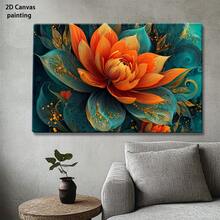 2D Flat, 1pc Orange & Teal Floral Canvas Wall Art With Golden Swirls - Modern Minimalist Wood Framed Painting, Ready-To-Hang Vibrant Orange Flower Decor Living Room, Bedroom, Kitchen, Office - Gallery-Wrapped Indoor/Outdoor Home Decoration, Housewarming Birthday, Art Deco Style Turquoise & Golden Accent Wall Decor, Framed Canvas Wall Art, Wall Art Decor, 2D Flat, Framed, Canvas Wrapped, Ready To Hang Decorative Painting, Poster, Mural, Wall Art Canvas Decoration Painting - 彩色 - 查看 6