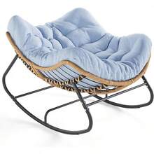 SWITTE - Silla mecedora de huevos para exteriores, papasan interior, mimbre de ratán, moderno Royal para recámara, sala de estar, porche, jardín, césped, color gris oscuro - azul - Ver 12
