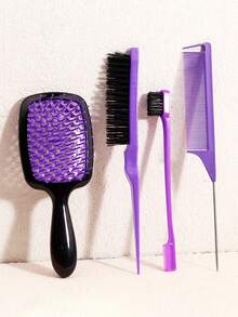 4pcs Hair Comb Set - Hollow Dry Wet Comb, Side Split Comb, Knotting Comb, Small Toothed Comb, Suitable For All Hair Qualities, Salon Grade Tool