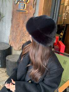 1pc Women Winter Furry Hat, European & Korean Style Warm Headwear, Solid Color Cute & Versatile, Thicker Design - Multicolor - View 22
