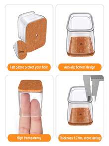 4/16/36 件方形椅腿地板保护垫，硬木地板家具垫，椅腿家具滑块，椅子矩形地板保护垫，硅胶椅腿盖，保护地板和桌腿，防刮降噪（浅棕色） - 淺棕色 - 查看 4