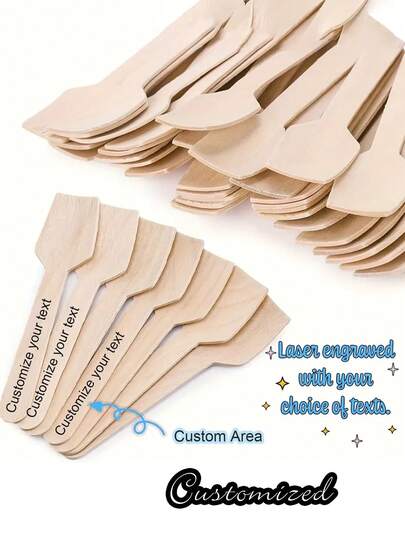 1pc Wooden Customizable Laser Engraved Text Mini Teaspoons For Honey, Tasting Spoons, Perfect For Christmas, Halloween, Thanksgiving, Graduation, Home & Kitchen, Food Service Tableware