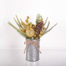 1pc Christmas Centerpiece Decor, Featuring Artificial Holly, Red Berries, Pine Cones, Assorted Christmas Ornaments, Glitter Balls, Country Style Planter Home Decor Christmas Decorations Room Decor Winter