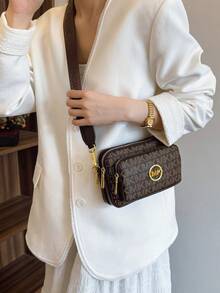 2025新款时尚经典百搭纯色PU防水材质菱形设计复古别致金属动物标志设计单肩包方形包字母图案装饰设计斜挎包适合购物，动物纹印花女士手提包