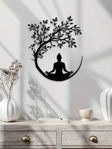 1 Stück Lebensbaum und Buddha Metallwanddekoration, Yoga Pose Blumenmuster, einfache Zen Dekoration, für Wohnzimmer, Geschäftslobby, Aufhängedekoration, Fitnessstudio, Yogastudio, geeignet für Umzug in neues Zuhause, Weihnachten, Frühlingsfest, Halloween, ideales buddhistisches Geschenk für Mönche und Praktizierende