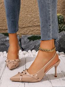 Zapatos de tacón de aguja de punta fina elegantes y nuevos para mujer - Albaricoque - Ver 4