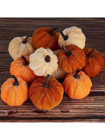 1/6/12/18/24PCS Velvet Pumpkin Decor Set - Halloween Thanksgiving Fall Home Decor Artificial Pumpkins For Autumn, Indoor Outdoor, Bedroom Decor,Home Decor,Wedding Decor,Room Decoration Stuff,Table Centerpiece, Fireplace Mantel, Harvest Party, Birthday Gift,Fall Decor,Halloween Decor (Orange, Caramel, White)