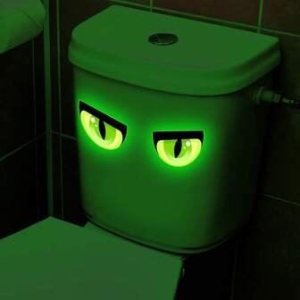 夜光蓝眼墙贴 - 夜光厕所贴纸，适用于家庭办公室厨房防水幽默家居装饰