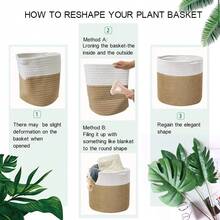 سلة حبال الخيش لنباتات 1 قطعة، سلة تخزين محاكة حديثة لأصيص زهور 10 بوصة للأرضيات والنباتات الداخلية، سلة تنظيم تخزين الحبال، ديكور منزلي ريفي، خطوط بيضاء وبيج