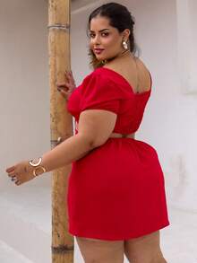 PLUS SIZE SUMMER SLEEVE DRESS LIGHTWEIGHT LOOSE FABRIC RUFFLED NECKLINE SEXY COMFORT SUMMER LOOK CURVE G1 AND G2 - RED DUNE - View 3
