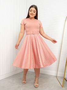 VESTIDO MIDI LISO GODÊ POÁ ROSA ACOMPANHA CINTO MODA EVANGÉLICA FEMININA - Rosa Bebê - Visão 2