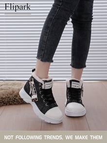 Flipark 1 Par de Botas de Cano Alto com Sola Grossa e Cadarço, Estampa de Onça, Forro Quente, Tamanhos 36-43, Recomenda-se Pedir um Número Acima, Botas de Estilo de Rua para o Inverno - Preto - Visão 5