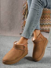 Neue Retro Mode Elegante Warme Kälte-Abweisende Schneestiefel für den Winter, einfarbige Outdoor Thermofutter Schneestiefel, Dicke rutschfeste Sohle Kurze Stiefel, Warme und Kälte-Beständige Damenstiefel, Unisex Dicke Flache Schneeschuhe