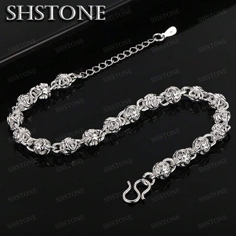 New Hot Lovely Hollow Ball Chain 925 Sterling Silver Plated Bracelet For Women Fashion Wedding Party Holiday Gift Fine Popular Jewelry