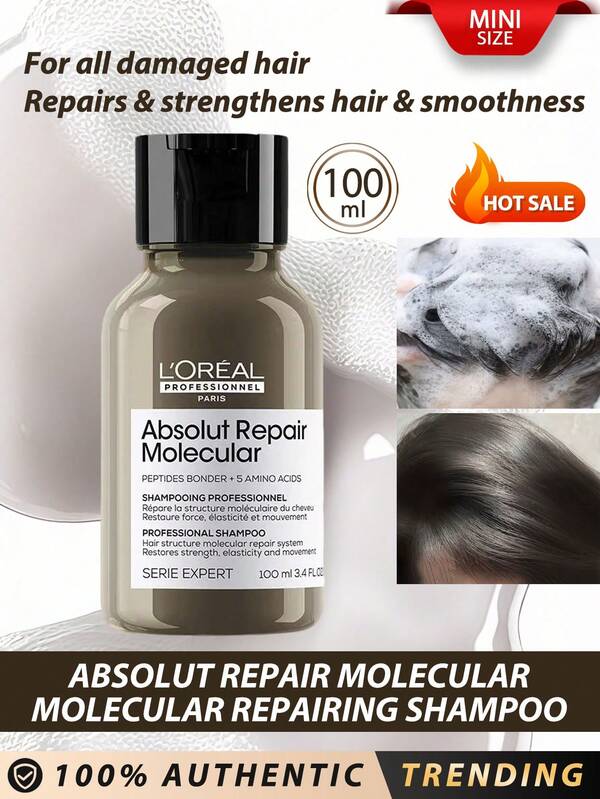 L'Oreal L'Oréal Professionnel Paris [Mini] Absolut Repair Șampon reparator molecular fără sulfați 100 ml / Repară și întărește părul. + 86% netezime. Pentru tot părul deteriorat / Reconstruiește structura moleculară a părului și pentru 2 ani de reparare a deteriorării, 100 de ore de strălucire și 3 zile anti-încrețire