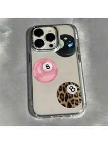 1个透明金属纽扣简约个性化粉色台球8字图案手机壳，兼容 16 Pro Max、15、14 Plus、13、12、11 - 彩色 - 查看 1