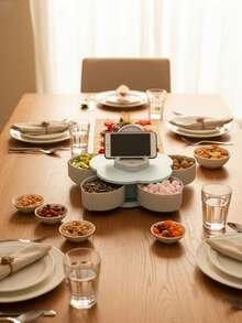 Organizador de botanas en forma de flor con 5 compartimentos y soporte para celular - Multicolor - Ver 3