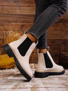 秋冬女士踝靴、平底鞋、黑色鞋、冬靴、黑色靴子、女鞋、平底鞋、新款鞋、踝靴、女鞋、高跟鞋 - 米色 - 查看 7