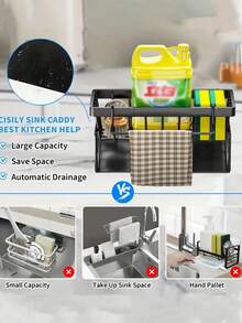2-In-1 Kitchen Storage Rack, Efficient Draining Kitchen Sponge Holder, Soap Dish, Dishcloth Rack, Durable Plastic Material, Sink Draining Rack, Draining Basket, Multi-Functional Countertop Dish Soap Sponge Storage Rack, Long-Lasting, Kitchen Accessories, Home Essential, Storage Rack, Wedding - Multicolor - View 11