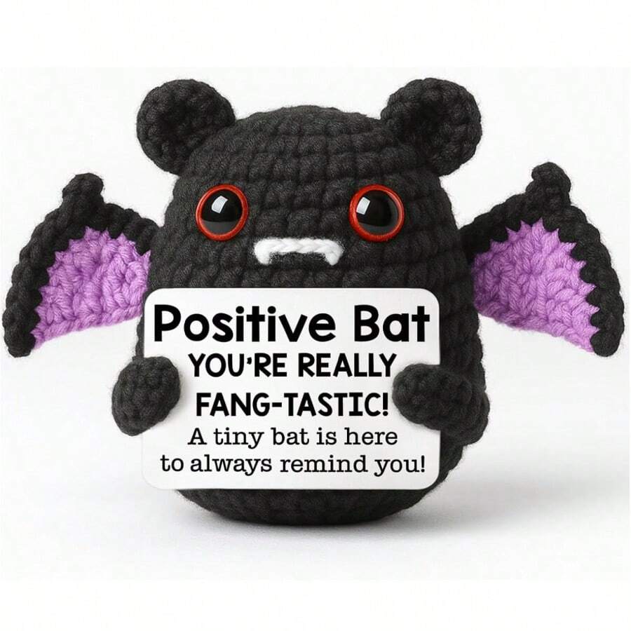 1pc Bat Hand-Woven Plush Doll Ornaments With Encouraging Words Can Be Given As Small Gifts To Friends And Family. Lovely Plush Doll Gift Design And Encouraging Words Are Very Warm And Sweet! These Lovely Dolls Will Always Be Your Friends, And They Will Make You Feel Relaxed And Happy! Home And Desk Decorative Ornaments Cute Knitted Ornaments Are Very Suitable For Home Living Room And Desk