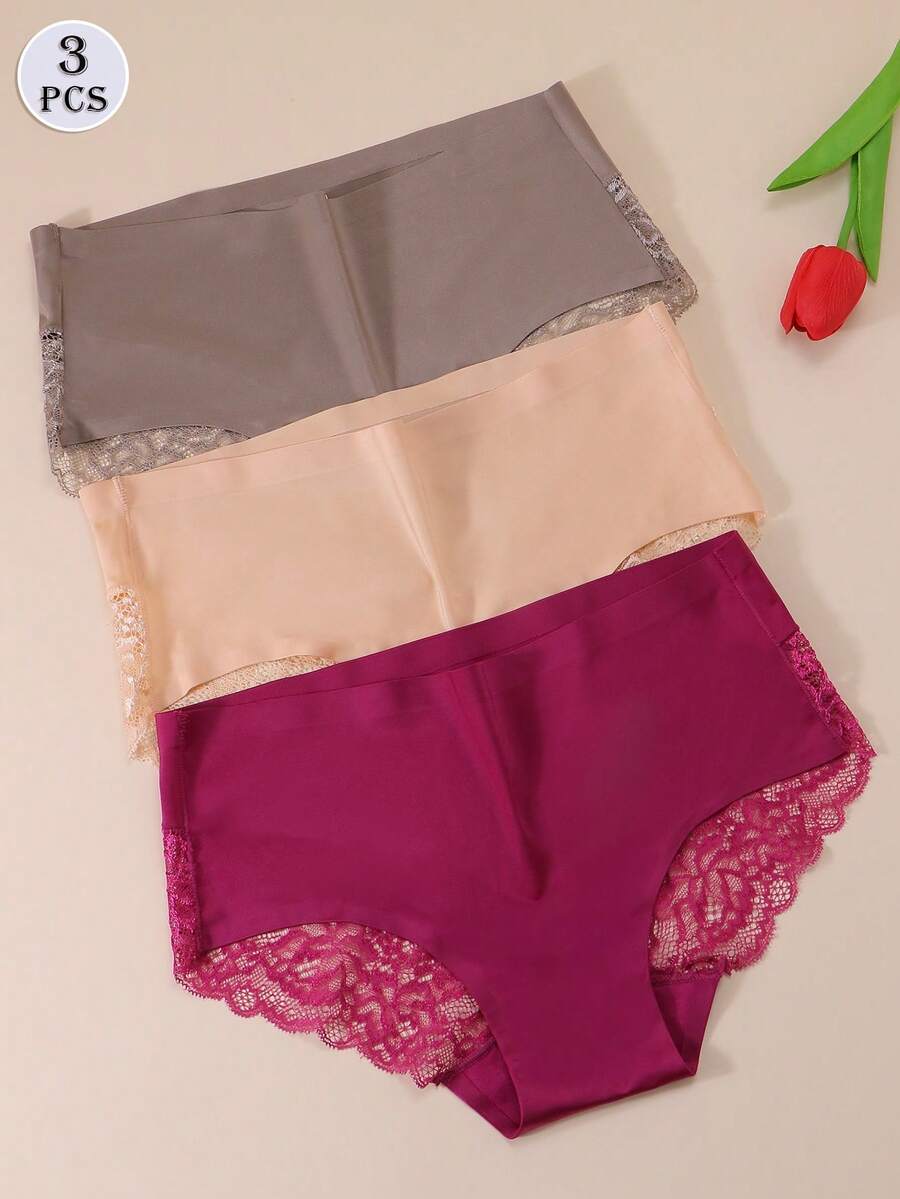3件套女士性感冰丝蕾丝内裤套装 - 彩色 - 查看 1