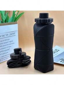 1pc 600ml Silicone Folding Bottle Adult Portable Reusable Plastic Cups Outdoor Travel Gym Water Bottle Motivational Drinking Bottle - Hồng - Xem 8