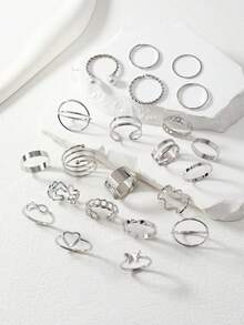 22 件女孩/女生简约个性化戒指套装，适合母亲节、生日、派对、服装、日常使用