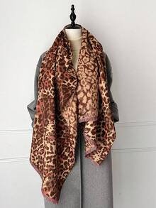 1pc Autumn And Winter New Style Imitation Cashmere Short-Staple Colored Leopard Print Scarf, Elegant And Warm Scarf For Women, Suitable For Daily Evening Dress, Travel, Wedding, Office Outer Wear As A Warm Shawl, And As A Festive Gift Choice