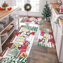 1/2/3 piezas Juego de alfombrillas de cocina navideñas acolchadas y antifatiga de 0.47 pulgada/1,2 cm de grosor - Diseño de muñeco de nieve y camión rojo navideño, alfombras de pasillo acolchadas, alfombrillas suaves de franela antideslizantes y resistentes a las manchas para dormitorio, sala de estar, comedor, baño y entrada