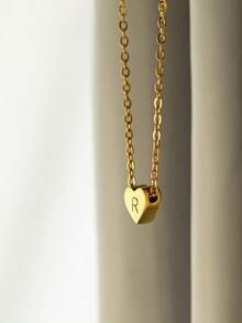 1 chiếc dây chuyền hình trái tim tối giản cổ điển bằng thép không gỉ, mặt chữ A-Z, màu vàng, phù hợp cho nữ giới đeo hàng ngày, dây chuyền cá nhân hóa, vòng cổ ôm sát cổ, quà tặng trang sức cho Ngày Valentine, Kỷ niệm, Đính hôn, Đám cưới, Ngày của Mẹ. - Vàng - Xem 3