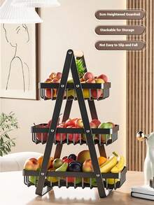 1 pieza Bandeja de cesta de frutas reforzada de 2/3 niveles, estante de almacenamiento para encimera de cocina con varillas de soporte adicionales para frutas, verduras, pan y aperitivos; estantes desmontables ahorradores de espacio adecuados para despensas, armarios y encimeras, y se utilizan a menudo para exhibición en el hogar y la cocina. Cesta de frutas negra.