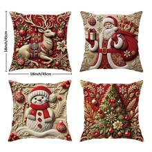 4pcs Christmas Throw Pillow Covers - 18 X 18 Inch Set (Pillow Inserts Not Included) - Christmas Tree, Winter Cottage, Holiday Cheer Bright Cushion Covers, Washable With Zipper Closure - Suitable For Sofa, Patio, Bedroom, All Room Types, Holiday & New Year Decor, Festive Parties, Christmas Party, Holiday Decoration, Party Favors, Home Decor, Fun Christmas Party Decorations, Christmas Holiday, Happy New Year, Christmas Gifts, Christmas Decoration