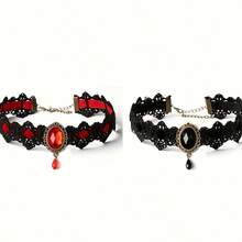 1pc Gothic Lace Choker Necklace With Rhinestone, Adjustable Clavicle Jewelry, Women'S Fashion Collar, Gift For Parties, Halloween, All-Season Accessory - 1PC 隨機顏色 - 查看 11