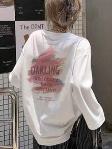 Women's Loose Fit Cartoon Print Long Sleeve T-Shirt, Versatile For Spring And Autumn Casual White - White - View 1