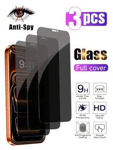 3pcs Privacy Screen Protector Compatible With Iphone 17 Pro Max, Made Of Tempered Glass, Anti-Peeping, Anti-Scratch, 9H Hardness, Sensitive Touch, Bubble-Free, Compatible With Iphone Series, Birthday Gift For Family And Friends, Smartphone Accessories, Waterproof, Shockproof, Anti-Fall, Anti-Fingerprint, Full Coverage - Black - View 8