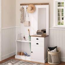 Wardrobe Set With Mirror, Hooks, Drawers And Umbrella Stand.