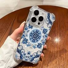 Funda de Teléfono Transparente con Patrón de Porcelana Azul y Blanca Creativa, Nueva, Antigolpes de Cuatro Esquinas para iPhone17,16,15,14,13,12/iPhone16,15,14Plus/iPhone17,16,15,14,13,12Pro/iPhone17,16,15,14,13,12ProMax/iPhone17/para 11/11Pro Accesorios de Teléfono, Adecuada para Regalos de Todas las Estaciones - Colores mixtos - Ver 3