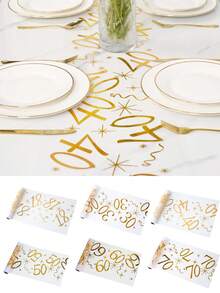 1 قطعة عداء طاولة ذهبي مطبوع بالحرارة لحفلة عيد الميلاد، علم طاولة لحفلة عيد الميلاد 18/30/40/50/60، غطاء طاولة من شبكة البوليستر المطلي بالذهب مقاس 28*275 سم، ديكور حفلة عيد الميلاد والذكرى السنوية، منشفة طاولة عيد الميلاد، ديكور المنزل، ديكور الطاولة، ديكور المطبخ والمائدة، زينة الصحون والأطباق، ديكور ذهبي، عيد الميلاد