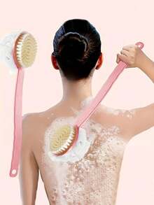 1 件，双面泥搓长柄软毛沐浴刷，背部搓揉、按摩和去角质二合一擦洗沐浴刷 - 彩色 - 查看 7