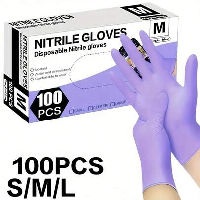 100pcs Disposable Nitrile Gloves, Light Purple Color (No Box), Suitable For Household Cleaning, Pet Bathing, Hair Coloring, Manicure And Kitchen Cleaning; Essential Household Cleaning Supplies, Purple Color, Powder-Free, Non-Medical Gloves, Fit For Both Hands.