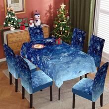 1/4/5/6/7/36pcs Christmas Snowflake Pattern Chair Cover/Seat Covers Set, Suitable For Indoor Home, Restaurant, Hotel, Ideal Choice For Modern Daily Decoration. Tablecloth Fits Square Dining Table, Elastic Chair Covers Are Washable.