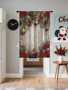 1pc Christmas Ball & Element Pattern Premium Decorative Curtain Rod Pocket Sheer Curtain, All Season Use For Outdoor, Gazebo, Bedroom, Kitchen, Office, Study, Living Room - Semi-Sheer (100g Fabric Weight) Home Decor Christmas Decorations Room Decor Christmas Decorations Home