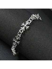 1PC Punk Style Cross Vintage Leather Bracelet For Men, New Fashion High-Quality Everyday Wear Birthday, Engagement Gift - Silver - View 5