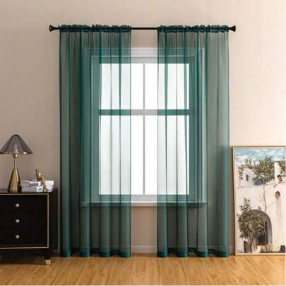 2PCS  Rod Pocket Type Tulle Sheer Voile With Window Curtains For Home Window Sliding Door Easy To Hang 1041