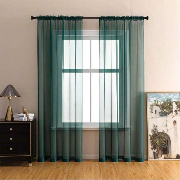 2PCS  Rod Pocket Type Tulle Sheer Voile With Window Curtains For Home Window Sliding Door Easy To Hang 1041